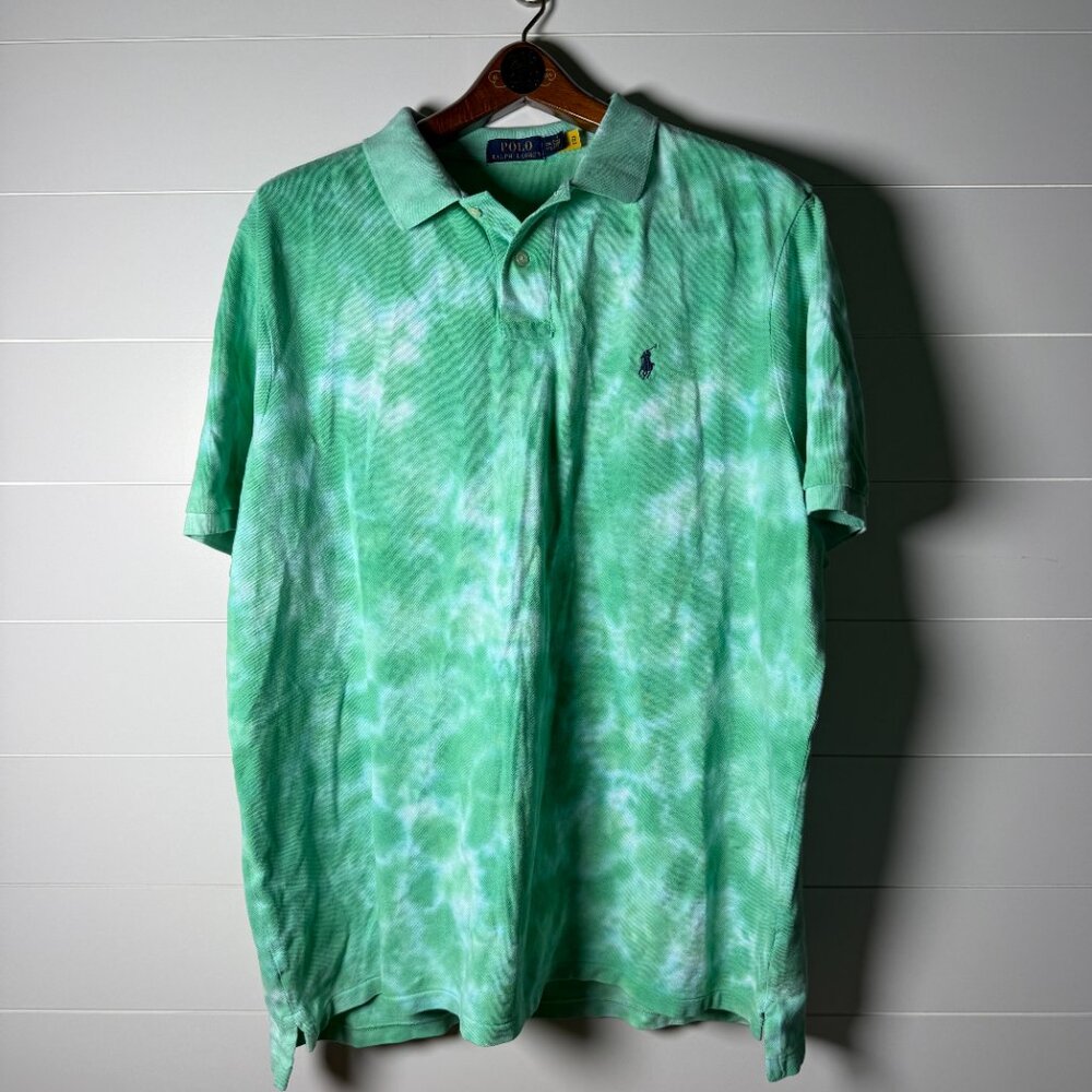 Polo Ralph Lauren Men's Green Tie-Dye Polo Shirt Size: XXL